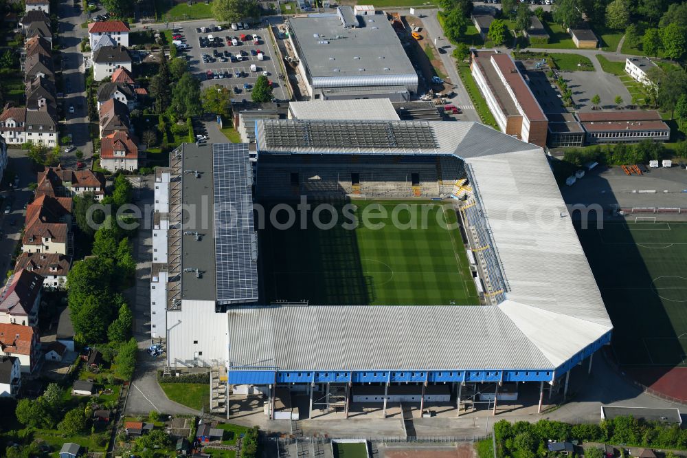Aerial photograph Bielefeld - Sports facility grounds of the Arena stadium SchuecoArena on Melanchthonstrasse in Bielefeld in the state North Rhine-Westphalia, Germany