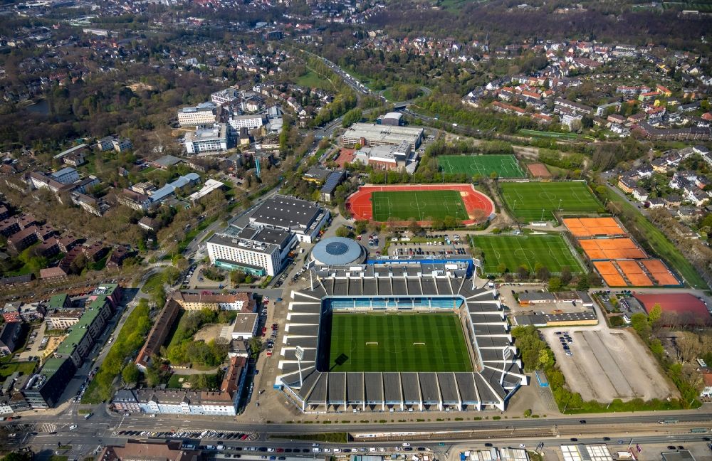 Aerial image Bochum - Sports facility grounds of the Arena stadium rewirpowerSTADION Castroper Strasse in Bochum in the state North Rhine-Westphalia