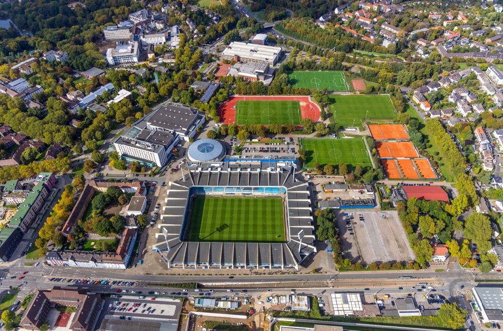Bochum from the bird's eye view: Sports facility grounds of the Arena stadium rewirpowerSTADION Castroper Strasse in Bochum in the state North Rhine-Westphalia