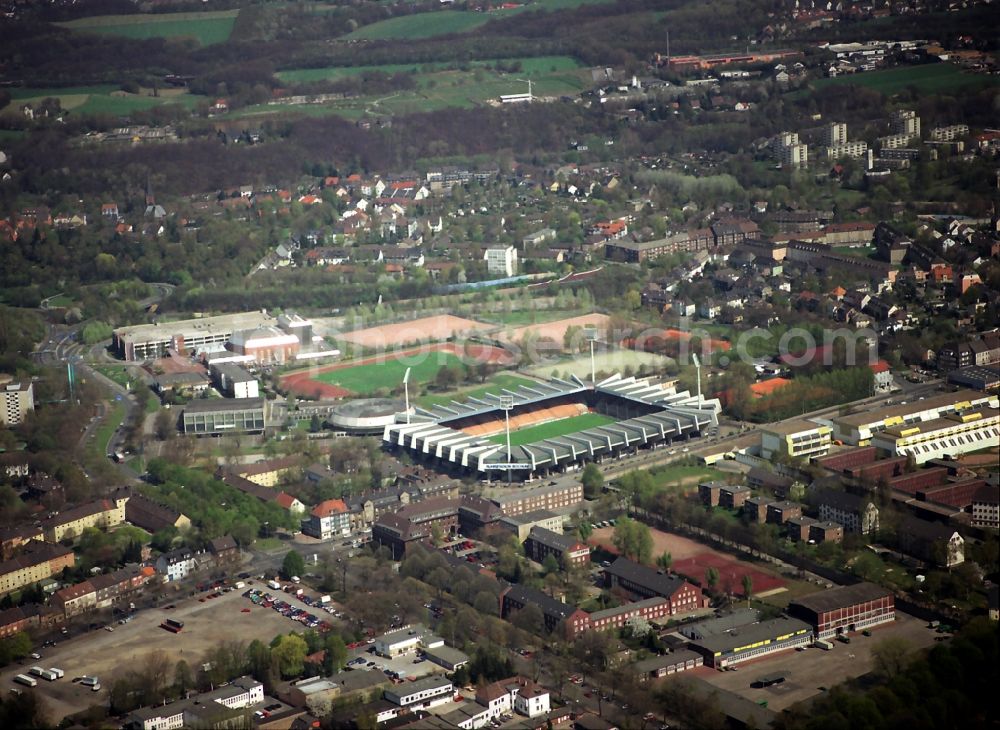 Bochum from the bird's eye view: Sports facility grounds of the Arena stadium rewirpowerSTADION formerly Ruhrstadion on Castroper Strasse in Bochum in the state North Rhine-Westphalia