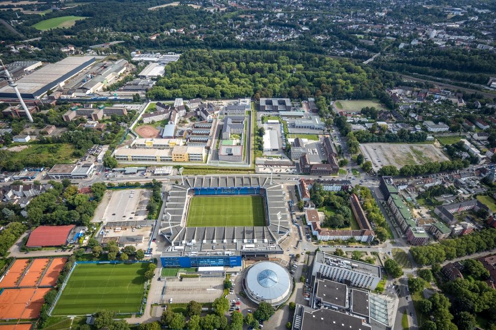Bochum from above - Sports facility grounds of the Arena stadium rewirpowerSTADION formerly Ruhrstadion on Castroper Strasse in Bochum in the state North Rhine-Westphalia