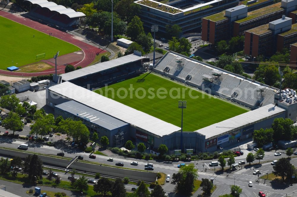 Aerial photograph Wiesbaden - Sports facility grounds of stadium BRITA Arena in Wiesbaden in the state Hesse, Germany
