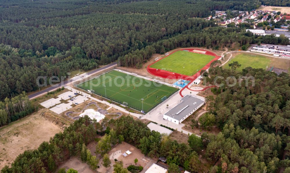 Eberswalde from above - Sports facility grounds of stadium Finow in Eberswalde in the state Brandenburg, Germany