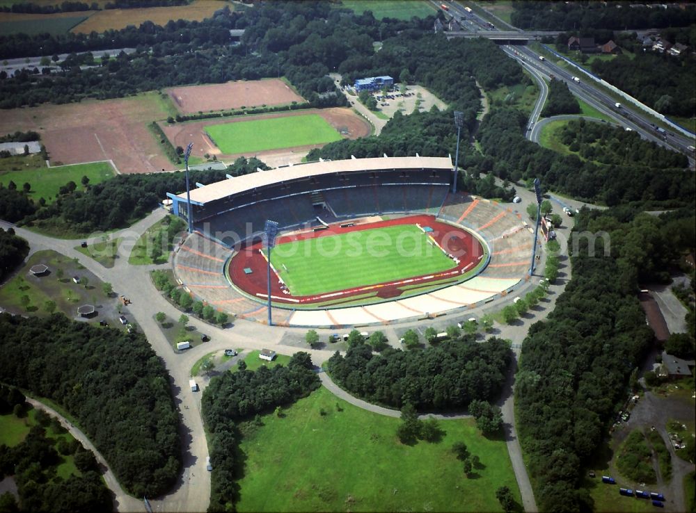 Aerial image Gelsenkirchen - Sports facility grounds of stadium Glueckauf in Gelsenkirchen in the state North Rhine-Westphalia, Germany