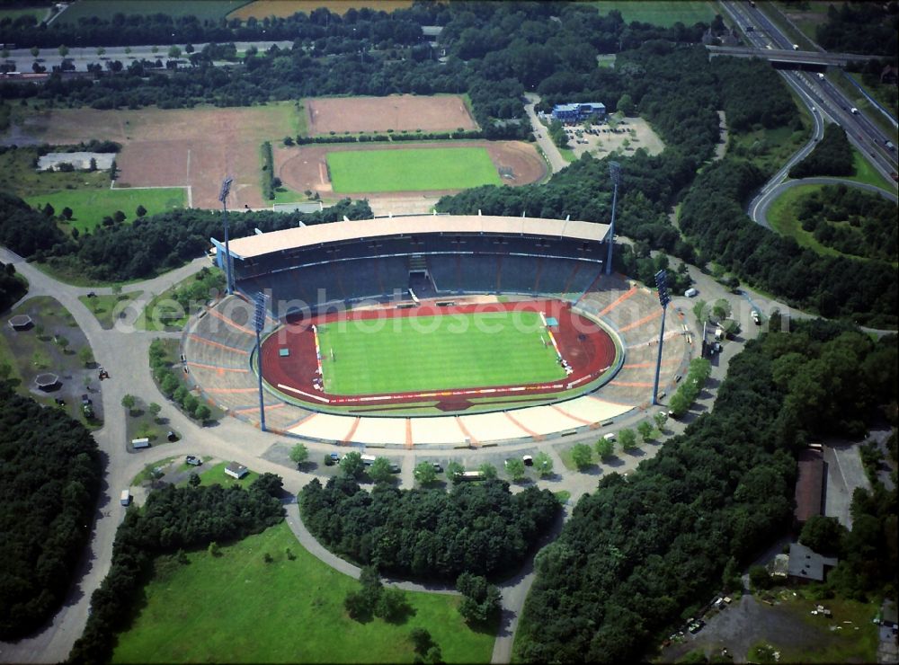 Gelsenkirchen from above - Sports facility grounds of stadium Glueckauf in Gelsenkirchen in the state North Rhine-Westphalia, Germany