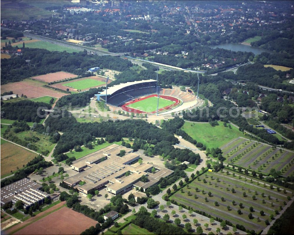 Aerial image Gelsenkirchen - Sports facility grounds of stadium Glueckauf in Gelsenkirchen in the state North Rhine-Westphalia, Germany