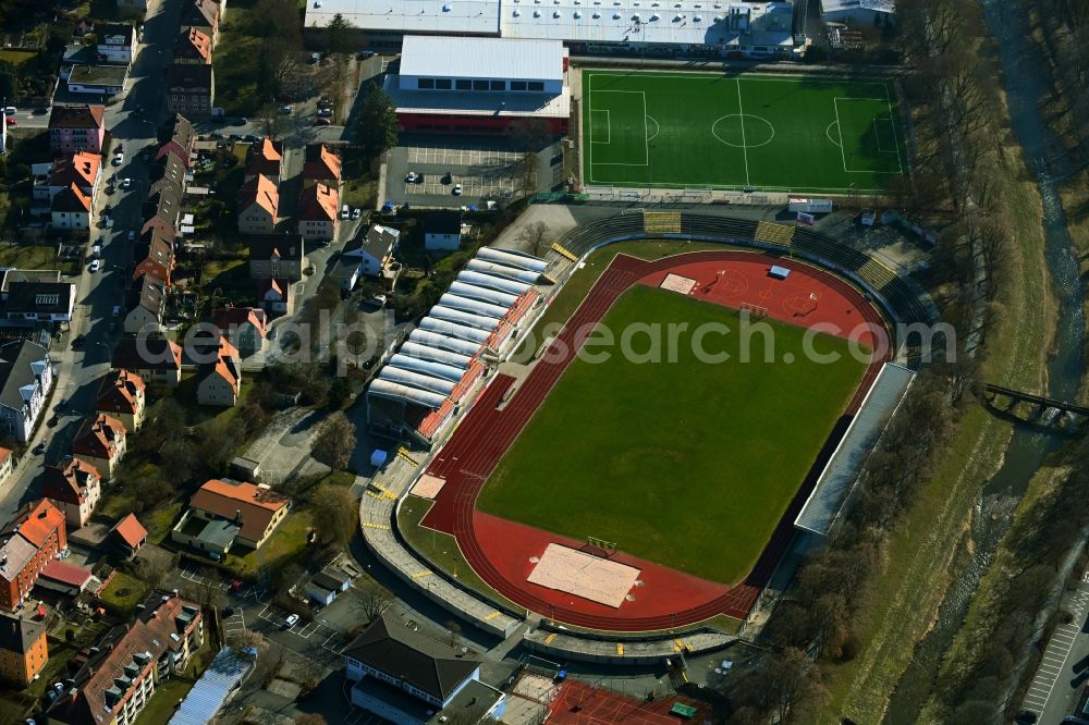 Aerial image Bayreuth - Sports facility grounds of stadium Hans-Walter-Wild-Stadion on Friedrich-Ebert-Strasse in Bayreuth in the state Bavaria, Germany