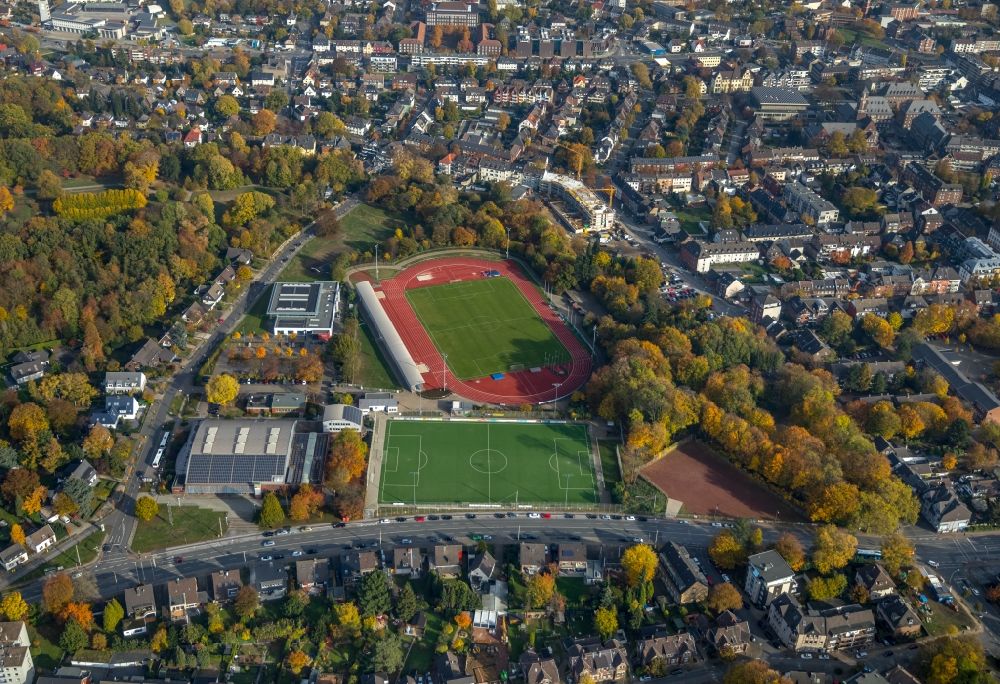 Aerial image Bottrop - Sports facility grounds of stadium Jahnstadion in Bottrop in the state North Rhine-Westphalia, Germany