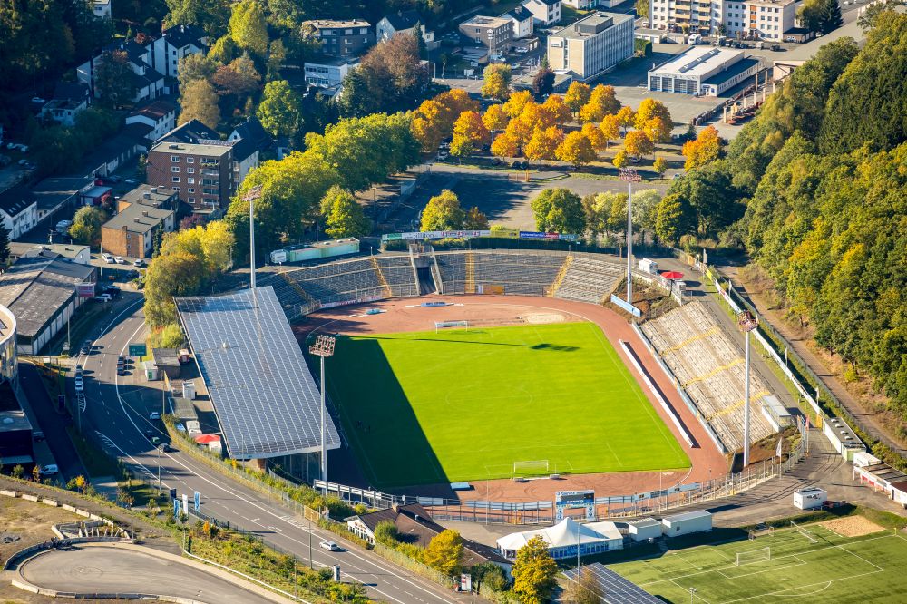 Siegen from the bird's eye view: Sports facility grounds of stadium Leimbachstadion in Siegen at Siegerland in the state North Rhine-Westphalia, Germany