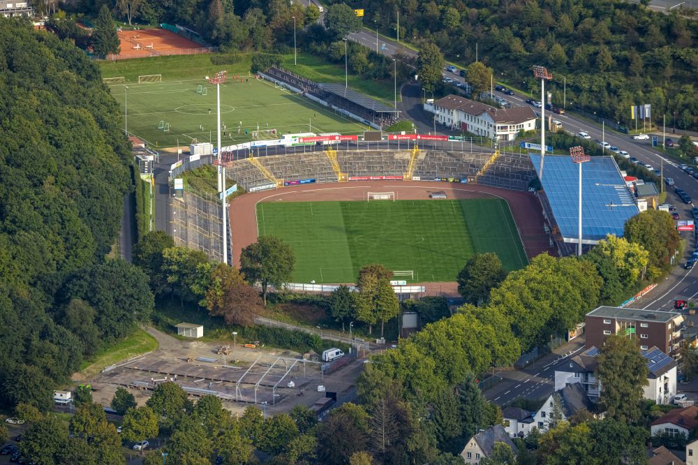 Aerial photograph Siegen - Sports facility grounds of stadium Leimbachstadion in Siegen at Siegerland in the state North Rhine-Westphalia, Germany