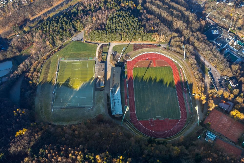 Aerial image Lüdenscheid - Sports facility grounds of stadium Nattenberg-Stadion Am Nattenberg in Luedenscheid in the state North Rhine-Westphalia, Germany