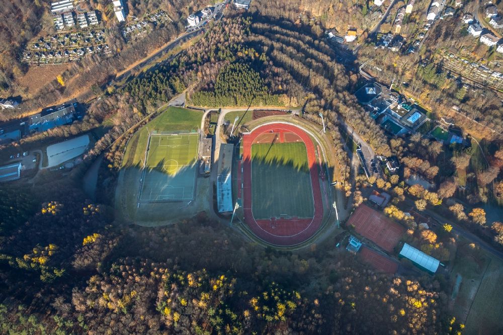Aerial photograph Lüdenscheid - Sports facility grounds of stadium Nattenberg-Stadion Am Nattenberg in Luedenscheid in the state North Rhine-Westphalia, Germany