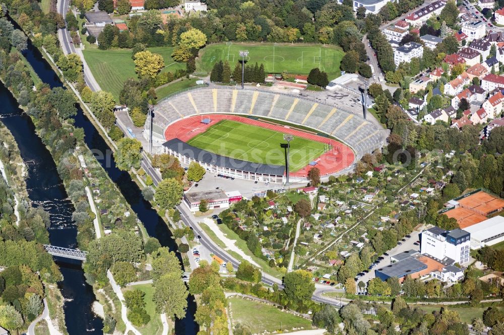 Aerial image Augsburg - Sports facility grounds of stadium Rosenaustadion in Augsburg in the state Bavaria, Germany