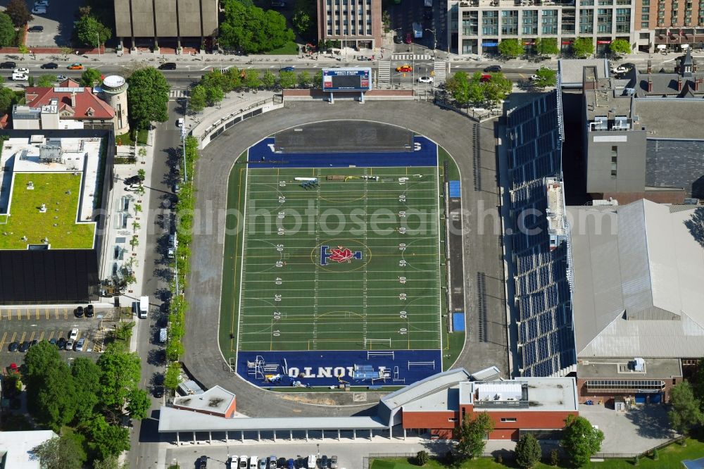 Toronto from the bird's eye view: Sports facility grounds of stadium Varsity Centre on Bloor Street in Toronto in Ontario, Canada