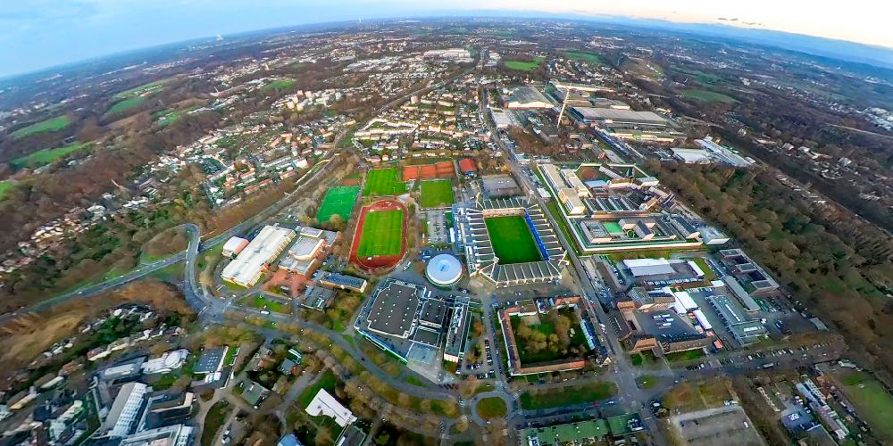 Bochum from the bird's eye view: sports facility grounds of the stadium Vonovia Ruhrstadion formerly rewirpowerSTADION and Ruhrstadion on Castroper Strasse in Bochum in the Ruhr area in the state of North Rhine-Westphalia