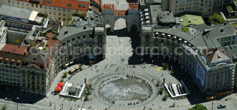 München from the bird's eye view: The fountains and water games at the Munich Karlsplatz