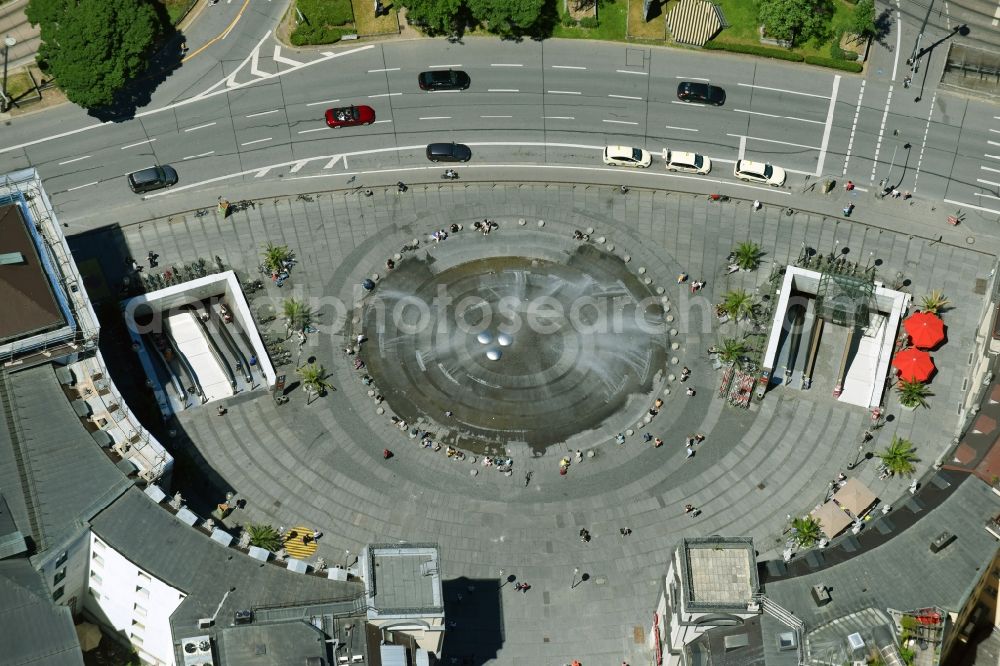 Aerial image München - The fountains and water games at the Munich Karlsplatz