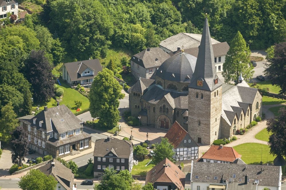 Balve from the bird's eye view: View of the St. Blaise Church in Balve. The Catholic Church is partly Romanesque from the 10th to 12th Century. An neo-Romanesque extension was built in the 19th Century