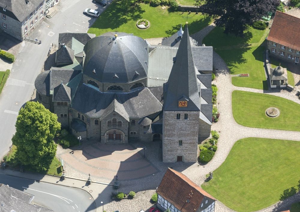 Balve from above - View of the St. Blaise Church in Balve. The Catholic Church is partly Romanesque from the 10th to 12th Century. An neo-Romanesque extension was built in the 19th Century