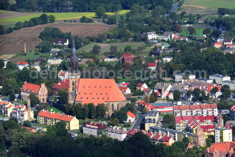Chojna from above - St. Mary's Church in the city center in Chojna (formerly Konigsberg in Neumark) in the West Pomeranian Voivodeship in Poland