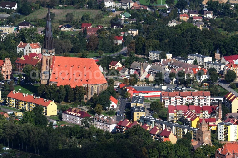 Aerial image Chojna - St. Mary's Church in the city center in Chojna (formerly Konigsberg in Neumark) in the West Pomeranian Voivodeship in Poland