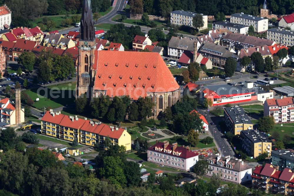 Chojna from above - St. Mary's Church in the city center in Chojna (formerly Konigsberg in Neumark) in the West Pomeranian Voivodeship in Poland