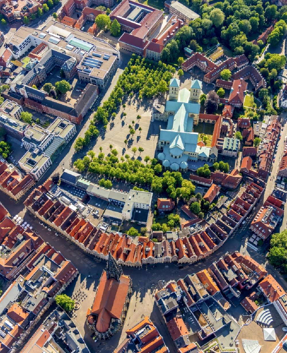 Münster from above - Church building of the St. Paulus Dom and cathedral square in the old town in Munster in the state North Rhine-Westphalia, Germany