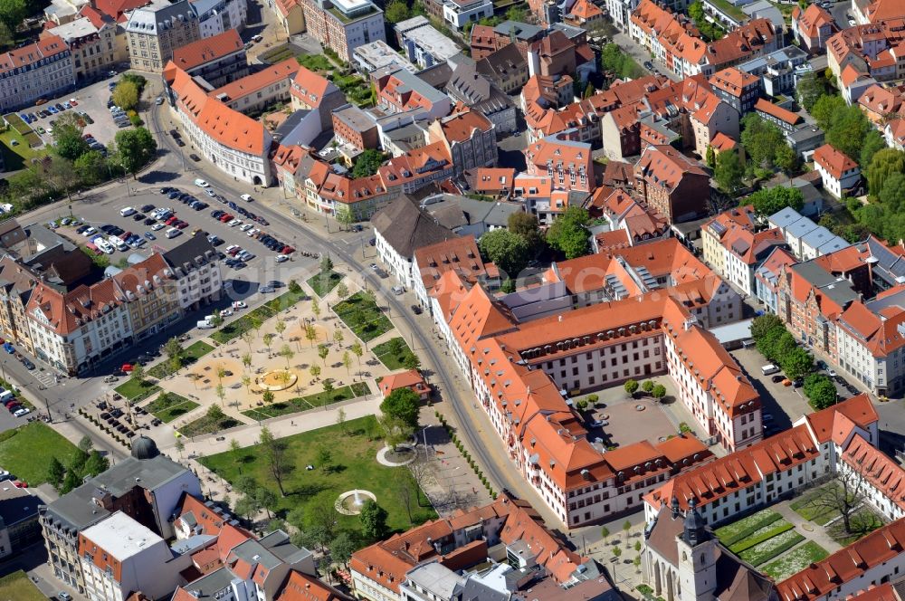 Erfurt from above - Court of the State Chancellery Erfurt in Thuringia. The building is located in the government street - opposite the deer garden and the newly built playground
