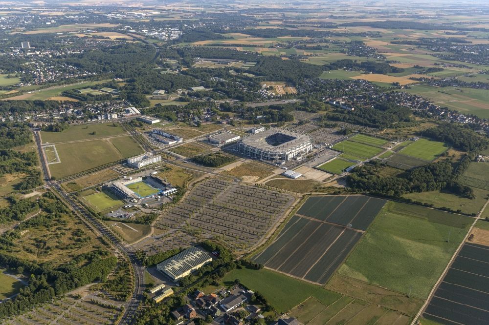 Aerial photograph Mönchengladbach - View of the Borussia-Park Stadium. It is the home stadium of the football team Borussia Monchengladbach