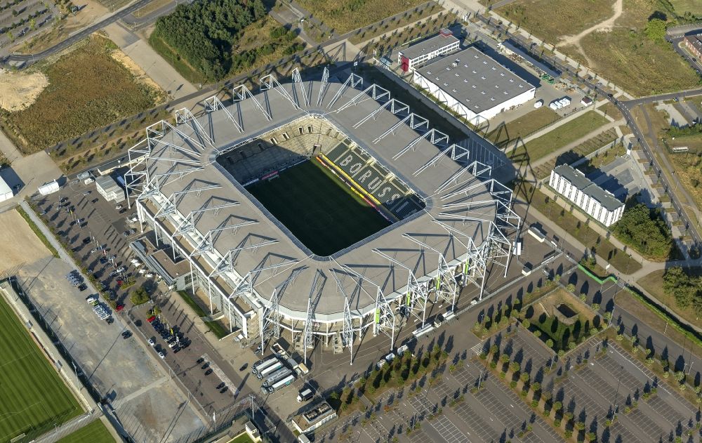 Mönchengladbach from above - View of the Borussia-Park Stadium. It is the home stadium of the football team Borussia Monchengladbach