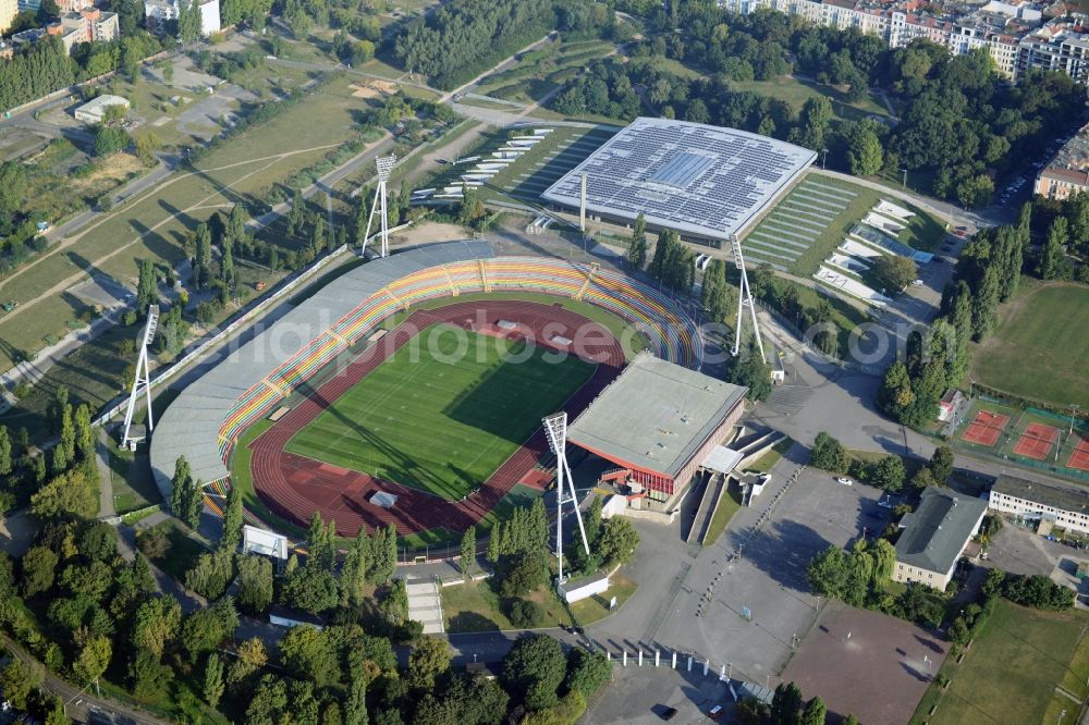 Berlin Prenzlauer Berg from the bird's eye view: Stadium at the Friedrich-Ludwig-Jahn-Sportpark in Berlin Prenzlauer Berg
