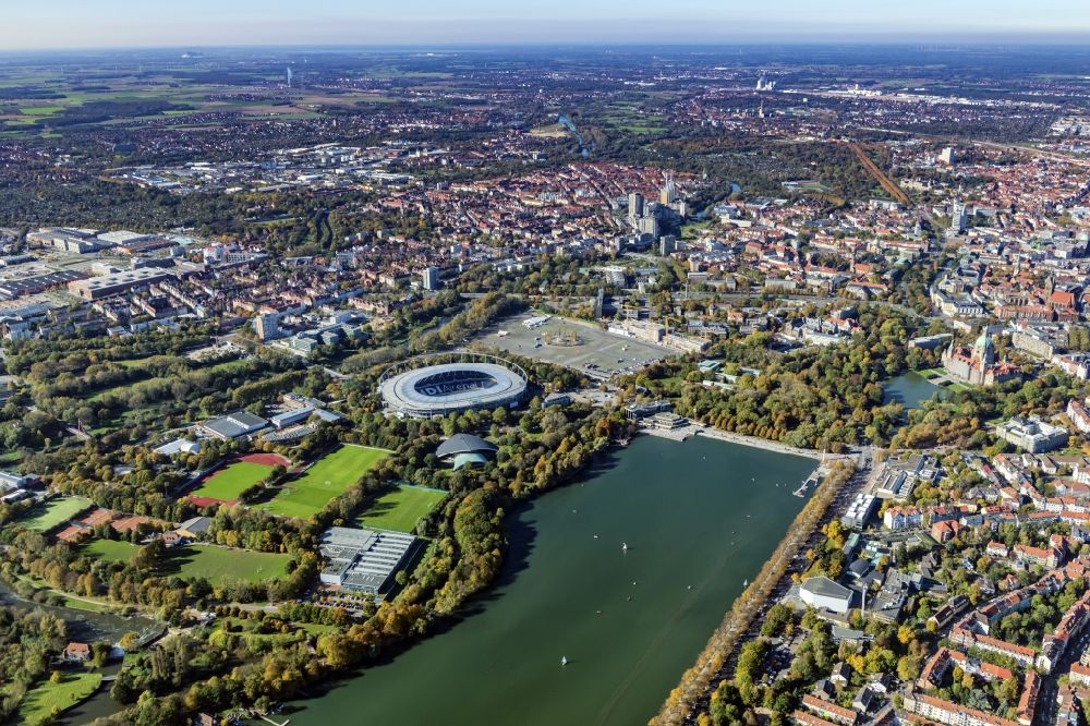 Hannover from above - HDI Arena stadium in Calenberger Neustadt district of Hanover, in Lower Saxony