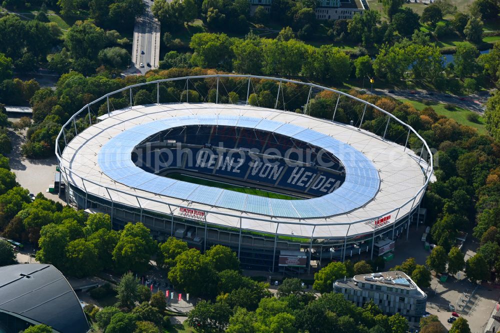 Aerial photograph Hannover - Stadium of the Heinz von Heiden Arena (formerly AWD Arena and HDI Arena) on Robert-Enke-Strasse in the Calenberger Neustadt district of Hanover in Lower Saxony