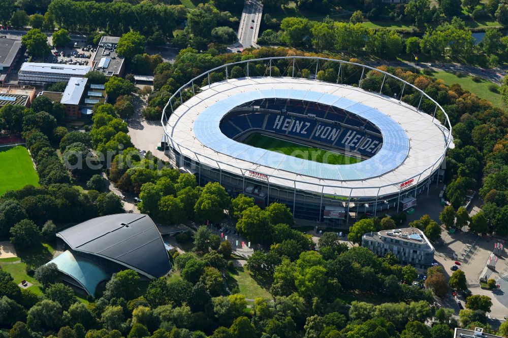 Hannover from above - Stadium of the Heinz von Heiden Arena (formerly AWD Arena and HDI Arena) on Robert-Enke-Strasse in the Calenberger Neustadt district of Hanover in Lower Saxony