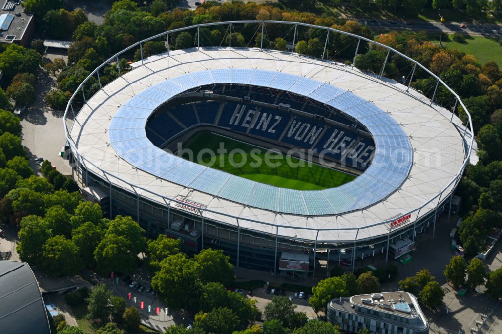 Hannover from the bird's eye view: Stadium of the Heinz von Heiden Arena (formerly AWD Arena and HDI Arena) on Robert-Enke-Strasse in the Calenberger Neustadt district of Hanover in Lower Saxony