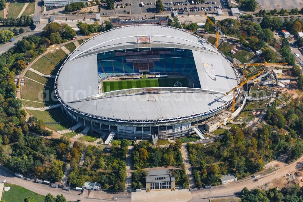 Aerial photograph Leipzig - Sports ground of the stadium Red Bull Arena Am Sportforum in Leipzig in the state Saxony, Germany