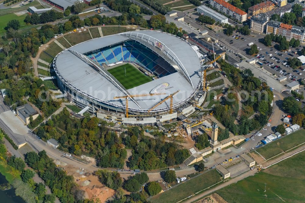 Leipzig from the bird's eye view: Sports ground of the stadium Red Bull Arena Am Sportforum in Leipzig in the state Saxony, Germany