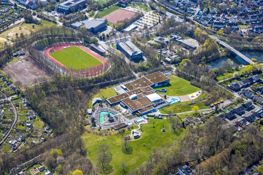 Aerial image Hagen - Sports facility grounds of the Arena stadium - Sportpark Ischeland on Humpertstrasse in Hagen at Ruhrgebiet in the state North Rhine-Westphalia, Germany