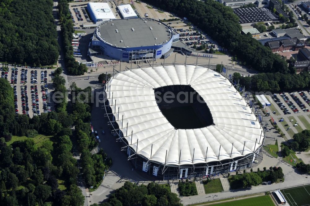 Aerial photograph Hamburg - The stadium Volksparkstadion is the home ground of German Bundesliga club HSV