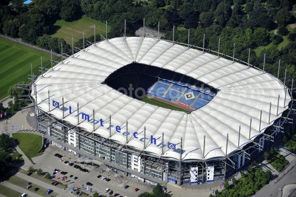 Aerial image Hamburg - The stadium Volksparkstadion is the home ground of German Bundesliga club HSV