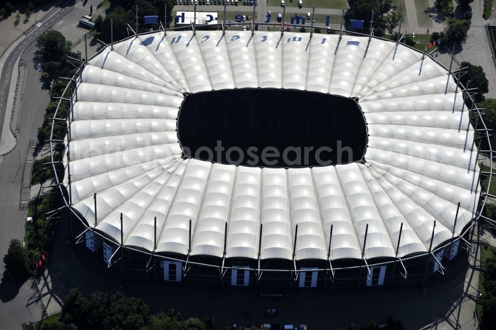 Hamburg from above - The stadium Volksparkstadion is the home ground of German Bundesliga club HSV