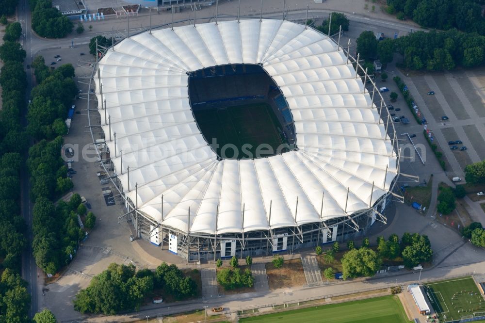 Hamburg from the bird's eye view: The stadium Volksparkstadion is the home ground of German Bundesliga club HSV