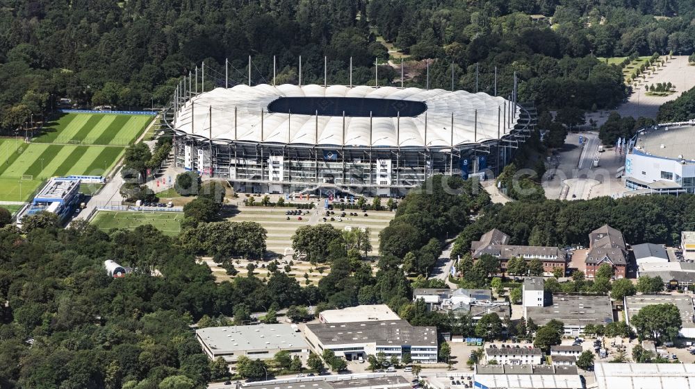 Hamburg from above - The stadium Volksparkstadion is the home ground of German Bundesliga club HSV