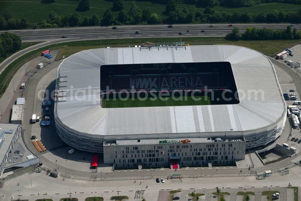Augsburg from the bird's eye view: WWK formerly SGL Arena stadium of the football club FC Augsburg in Bavaria, Germany