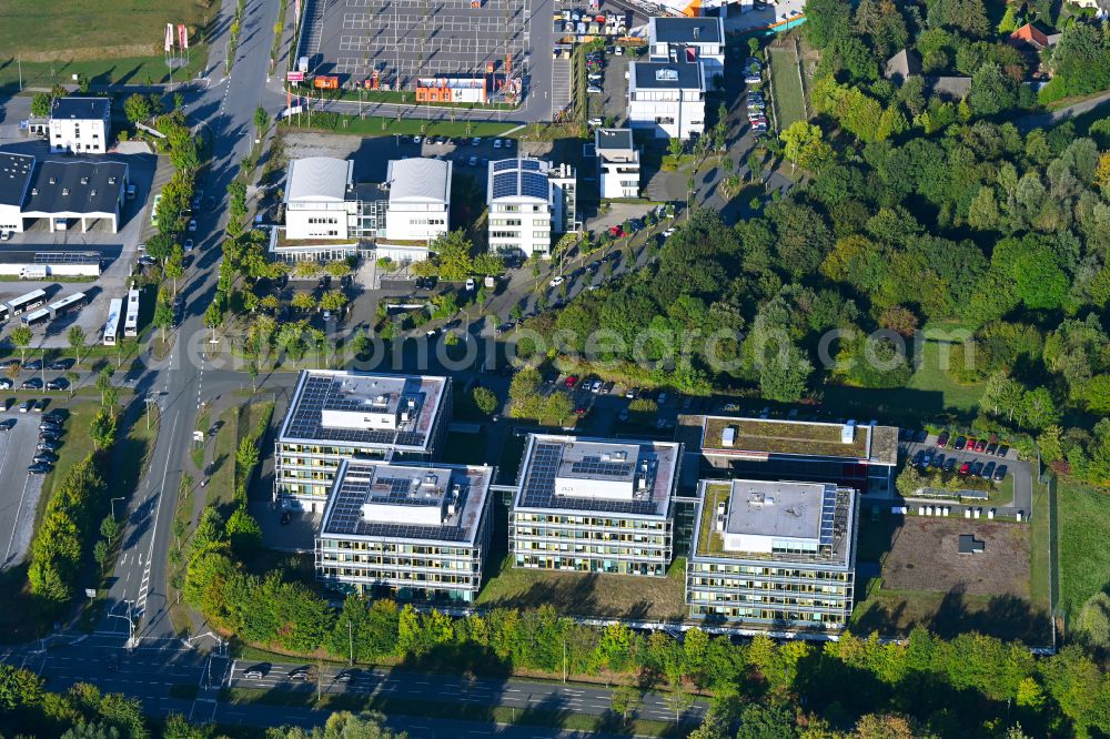 Paderborn from above - Administrative building of the State Authority Stadt Paderborn - Amt fuer oeffentliche Ordnung - Auslaenderabteilung and Sozialamt in Paderborn in the state North Rhine-Westphalia, Germany