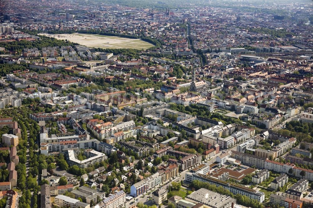 Aerial image München - District Albert-Rosshaupter-Strasse - Hansastrasse in the city in the district Sendling-Westpark in Munich in the state Bavaria, Germany