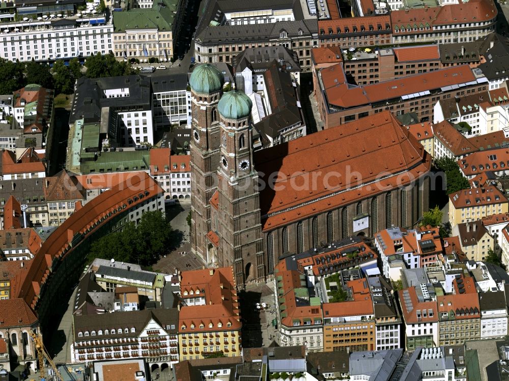München from above - City view of the Old Town at the Frauenkirche at the New Town Hall in the center of Munich in Bavaria