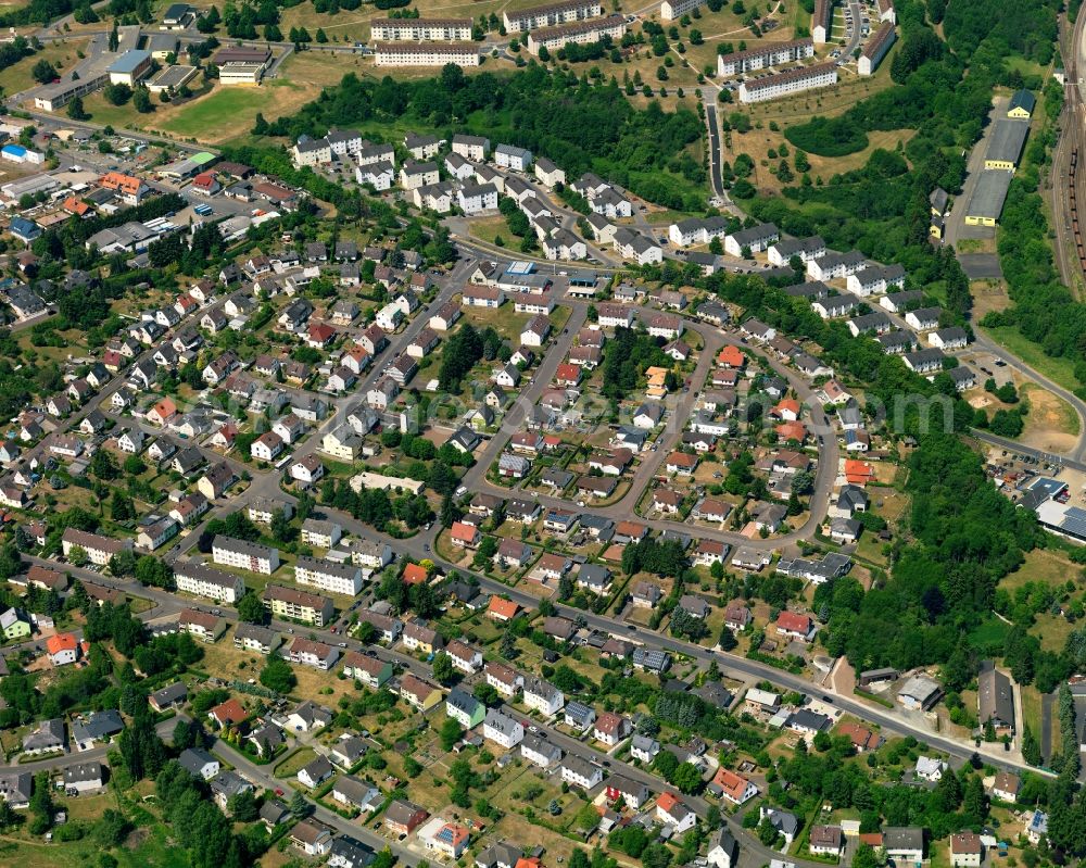 Aerial image Baumholder - View of the town of Baumholder in the state of Rhineland-Palatinate. Baumholder is located in the Westrich region and is an offical tourist resort. Baumholder is an important military base of the US-Army and other NATO-members. The South of the town consists of residential streets, hamlets and areas