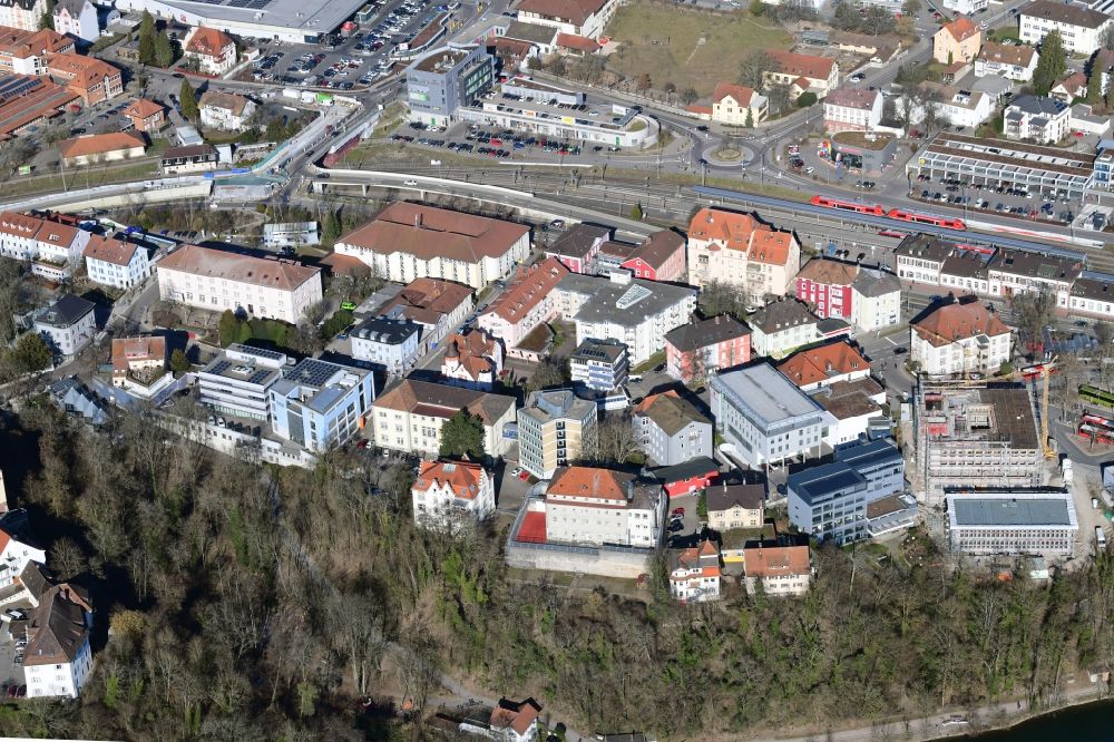 Aerial image Waldshut-Tiengen - District Waldshut and area of Bismarck Street Close to the railway Station in in Waldshut-Tiengen in the state Baden-Wurttemberg, Germany