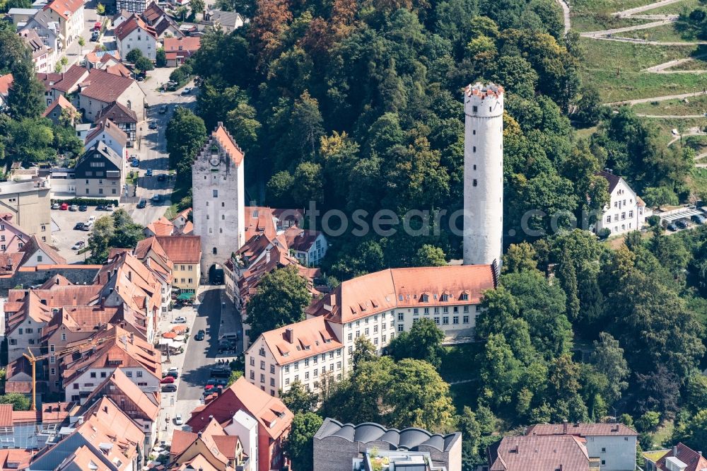 Aerial image Ravensburg - District with Blick auf das Obertor and den Mehlsack in the city in Ravensburg in the state Baden-Wurttemberg, Germany